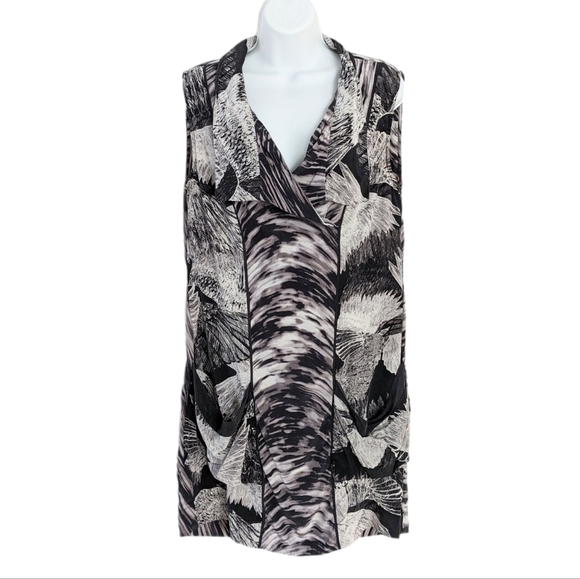 Bcbg MaxAzrua 100% silk feathers print grey black dress Medium @v - Picture 1 of 7